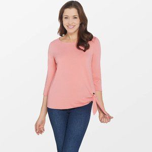 Women's Knit 3/4 Sleeve Grommet Top - Sunrise Pink